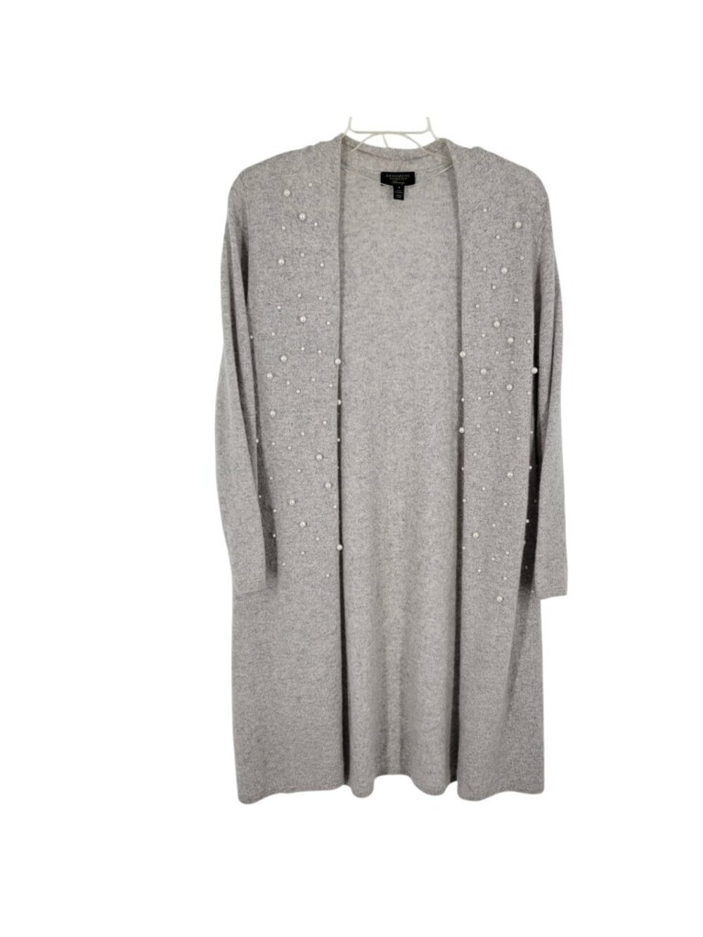 Charter Club Gray Cashmere Open Long Duster cardigan faux pearls  1X